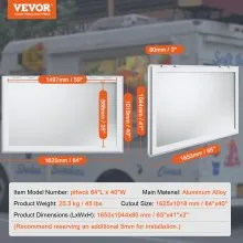 VEVOR Concession Window 64"x40", Aluminum Alloy Food Truck Service Window with Awning Door & Drag Hook, Up to 85 Degrees Stand Serving Window for Food Trucks Concession Trailers, Glass Not Included