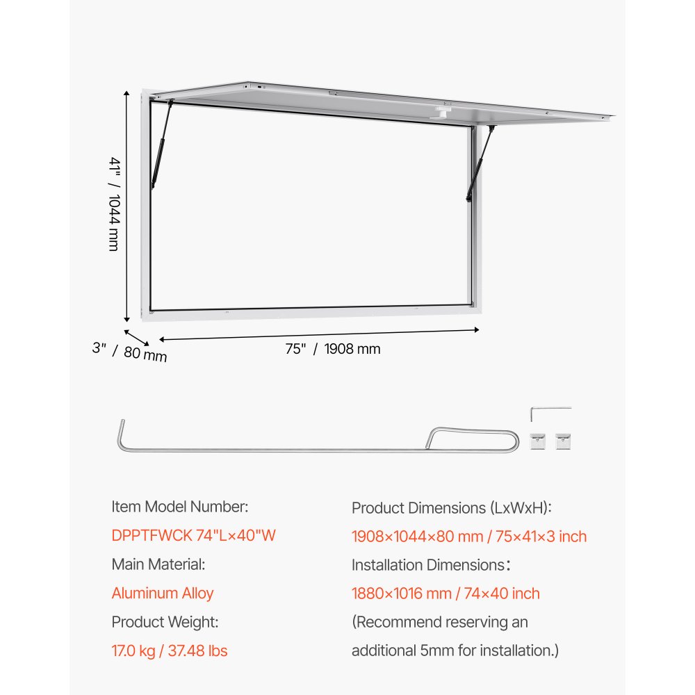 VEVOR Concession Window 188x102cm, Aluminum Alloy Frame Service Window for Food Truck, Up to 85 Degrees Stand Serving Window with Awning Door and Drag Hook, Rainwater Resistant for Concession Trailer
