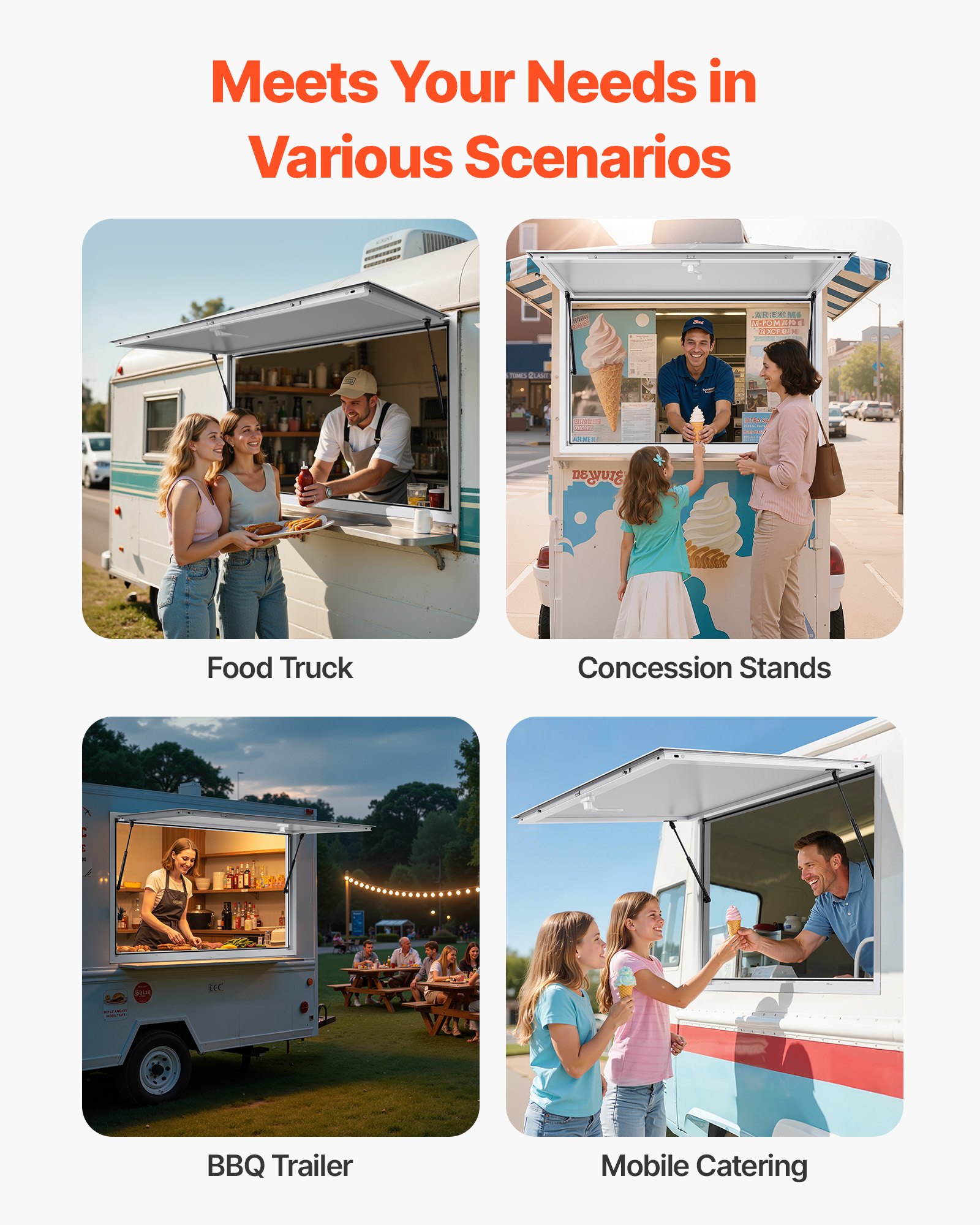 VEVOR Concession Window 188x102cm, Aluminum Alloy Frame Service Window for Food Truck, Up to 85 Degrees Stand Serving Window with Awning Door and Drag Hook, Rainwater Resistant for Concession Trailer