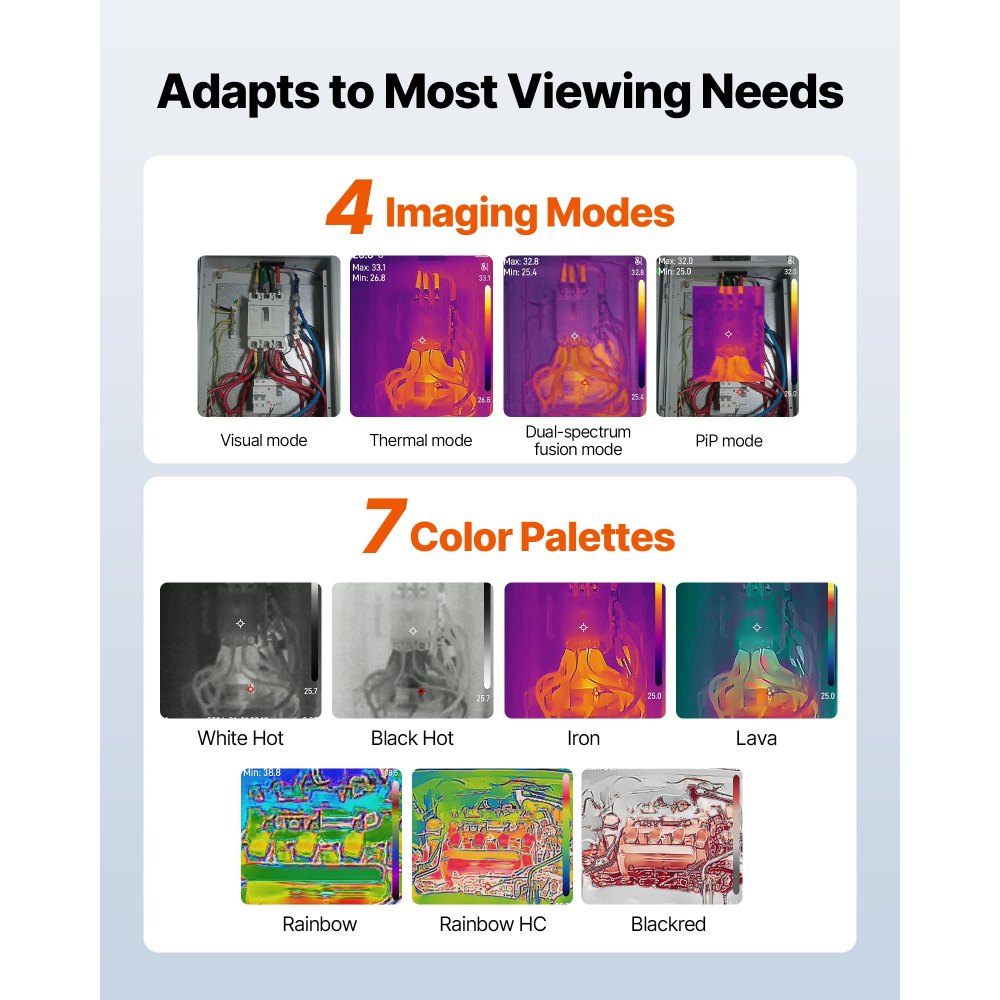 VEVOR Pro Thermal Imaging Camera, Upgraded 512 x 384 TISR Super Resolution, 3.45" LCD Infrared Thermal Imager with 2MP Visual Camera, 25HZ Refresh Rate, -4°F - 1022°F, 4 Image Modes & 7 Color Palettes