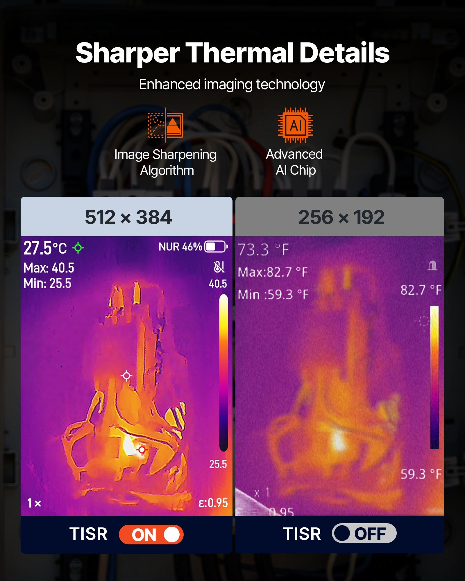 VEVOR Pro Thermal Imaging Camera, Upgraded 512 x 384 TISR Super Resolution, 3.45" LCD Infrared Thermal Imager with 2MP Visual Camera, 25HZ Refresh Rate, -4°F - 1022°F, 4 Image Modes & 7 Color Palettes
