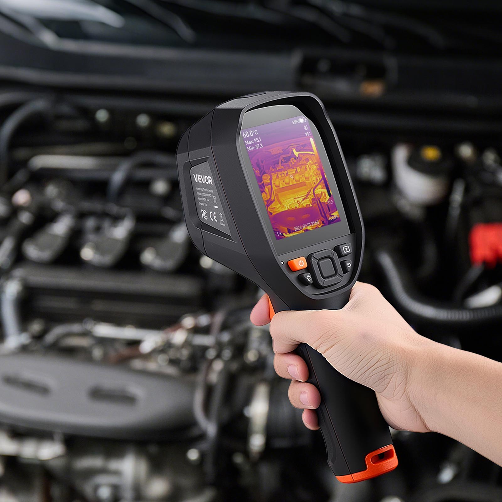 VEVOR Pro Thermal Imaging Camera, Upgraded 512 x 384 TISR Super Resolution, 3.45" LCD Infrared Thermal Imager with 2MP Visual Camera, 25HZ Refresh Rate, -4°F - 1022°F, 4 Image Modes & 7 Color Palettes