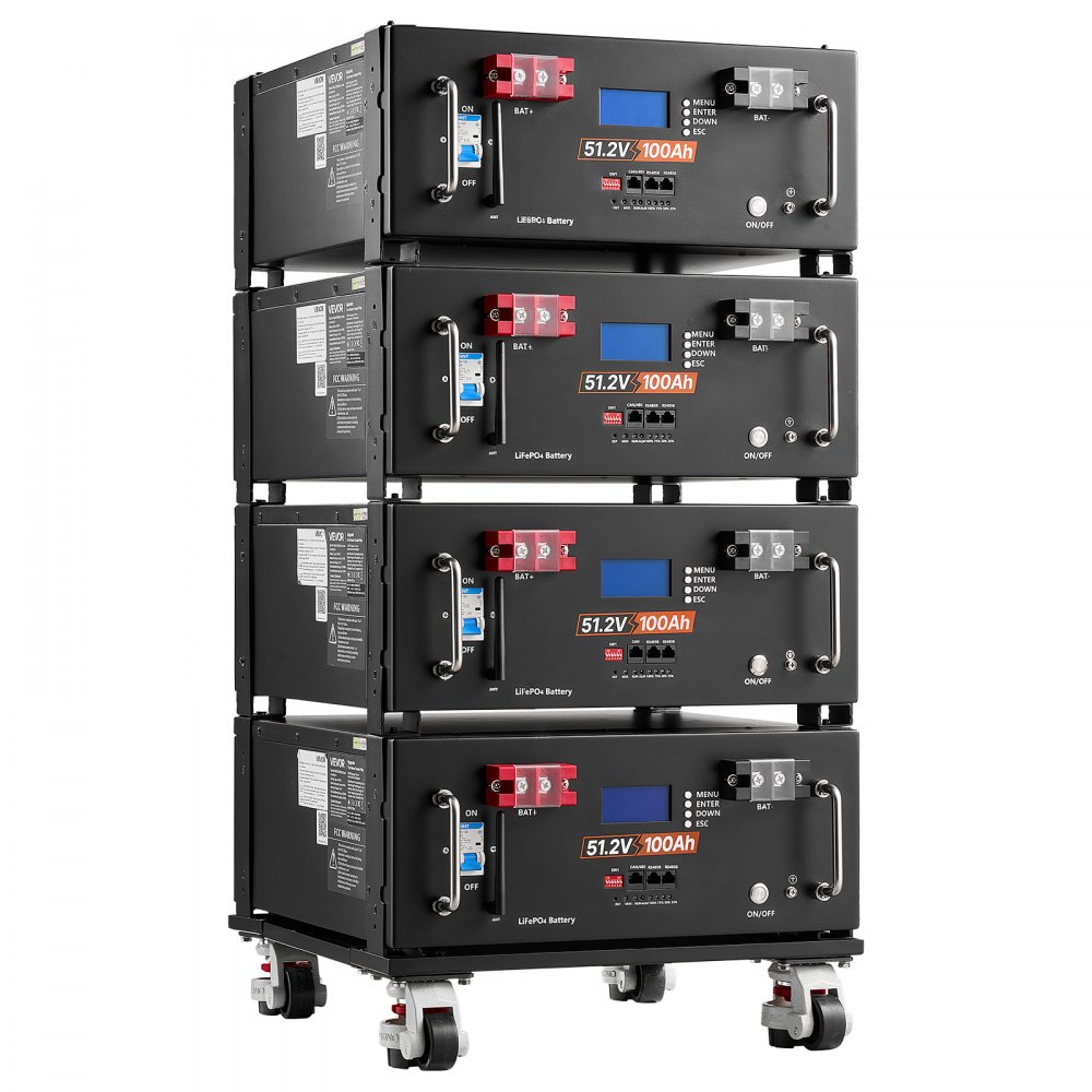 VEVOR 48V 100Ah LiFePO4 Lithium Battery, Built-in 100A BMS, 51.2V Server Rack LiFePO4 Battery with Bluetooth & Display, 5120Wh Capacity, 6000 Cycles, for Solar Energy Storage Home Backup Power, 4 Pack