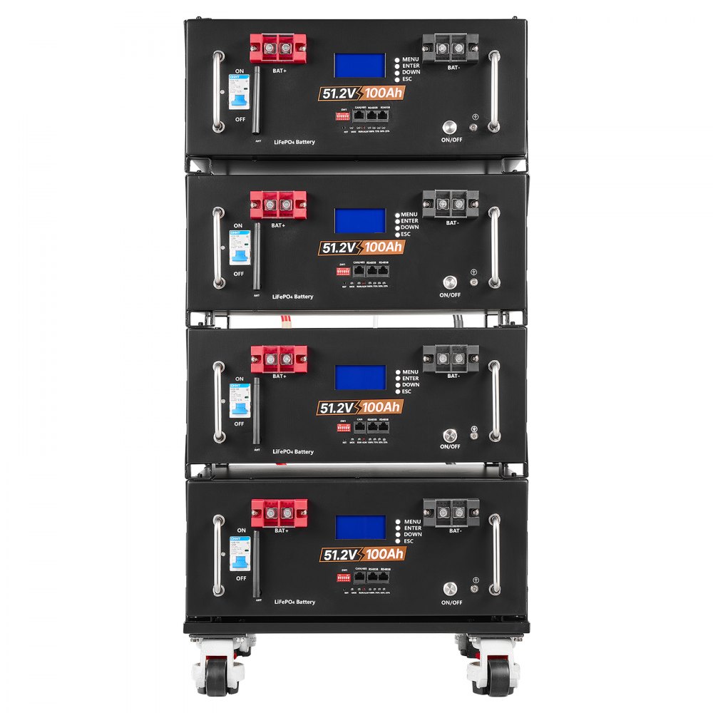 VEVOR 48V 100Ah LiFePO4 Lithium Battery, Built-in 100A BMS, 51.2V Server Rack LiFePO4 Battery with Bluetooth & Display, 5120Wh Capacity, 6000 Cycles, for Solar Energy Storage Home Backup Power, 4 Pack