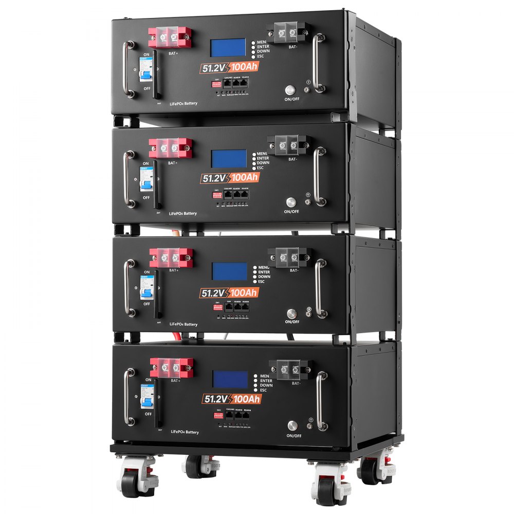 VEVOR 48V 100Ah LiFePO4 Lithium Battery, Built-in 100A BMS, 51.2V Server Rack LiFePO4 Battery with Bluetooth & Display, 5120Wh Capacity, 6000 Cycles, for Solar Energy Storage Home Backup Power, 4 Pack