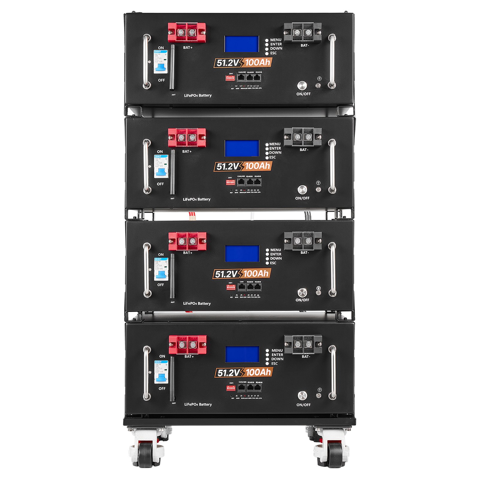 VEVOR 48V 100Ah LiFePO4 Lithium Battery, Built-in 100A BMS, 51.2V Server Rack LiFePO4 Battery with Bluetooth & Display, 5120Wh Capacity, 6000 Cycles, for Solar Energy Storage Home Backup Power, 4 Pack