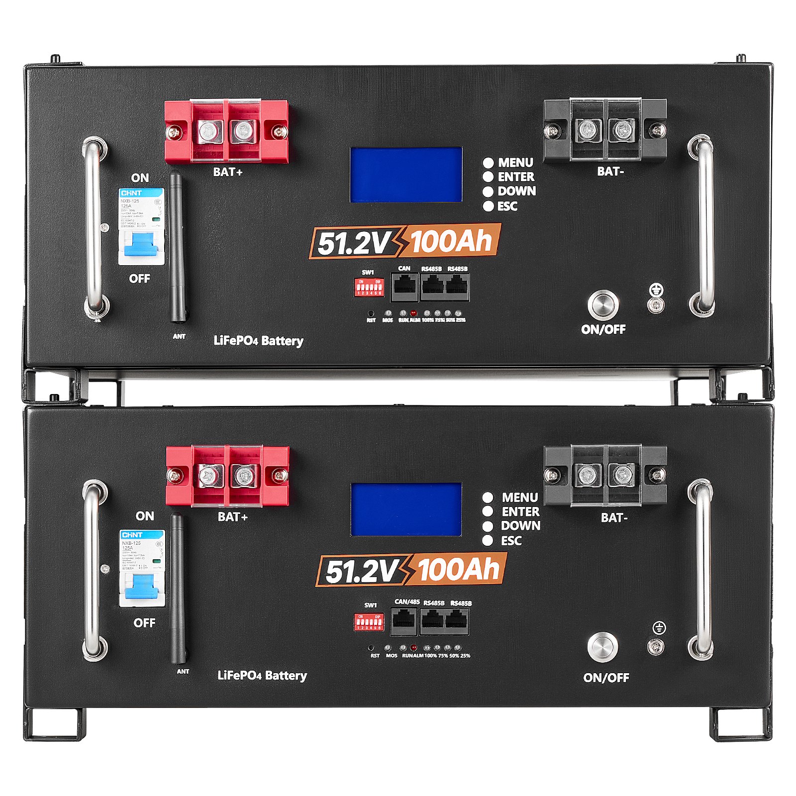 VEVOR 48V 100Ah LiFePO4 Lithium Battery, Built-in 100A BMS, 51.2V Server Rack LiFePO4 Battery with Bluetooth & Display, 5120Wh Capacity, 6000 Cycles, for Solar Energy Storage Home Backup Power, 2 Pack