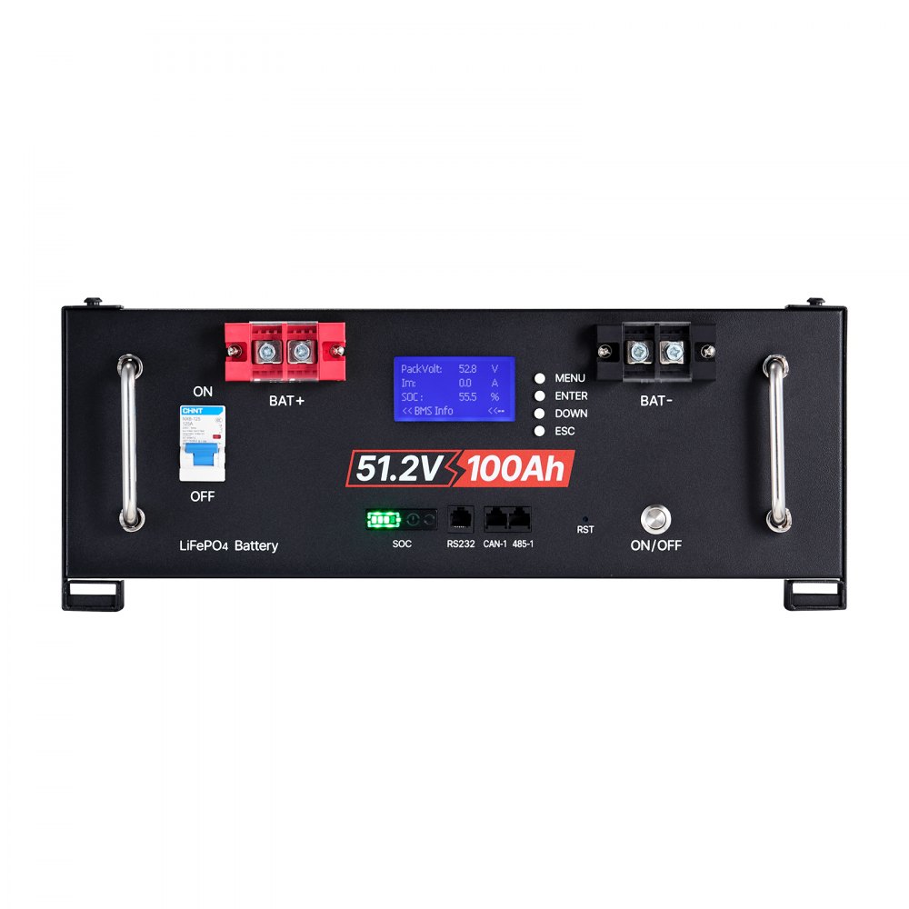 VEVOR 48V 100Ah LiFePO4 Lithium Battery, Built-in 100A BMS, 51.2V Server Rack LiFePO4 Battery with Bluetooth, 5.12kWh Capacity, Max 6000 Cycles, LCD Display, for Off-Grid, Solar System, Backup Power