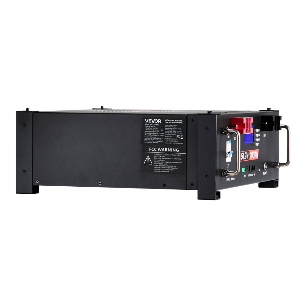 VEVOR 48V 100Ah LiFePO4 Lithium Battery, Built-in 100A BMS, 51.2V Server Rack LiFePO4 Battery with Bluetooth, 5.12kWh Capacity, Max 6000 Cycles, LCD Display, for Off-Grid, Solar System, Backup Power