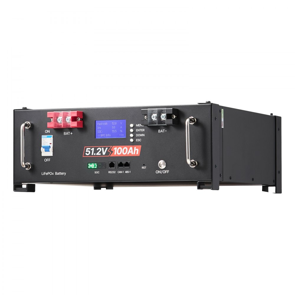 VEVOR 48V 100Ah LiFePO4 Lithium Battery, Built-in 100A BMS, 51.2V Server Rack LiFePO4 Battery with Bluetooth, 5.12kWh Capacity, Max 6000 Cycles, LCD Display, for Off-Grid, Solar System, Backup Power