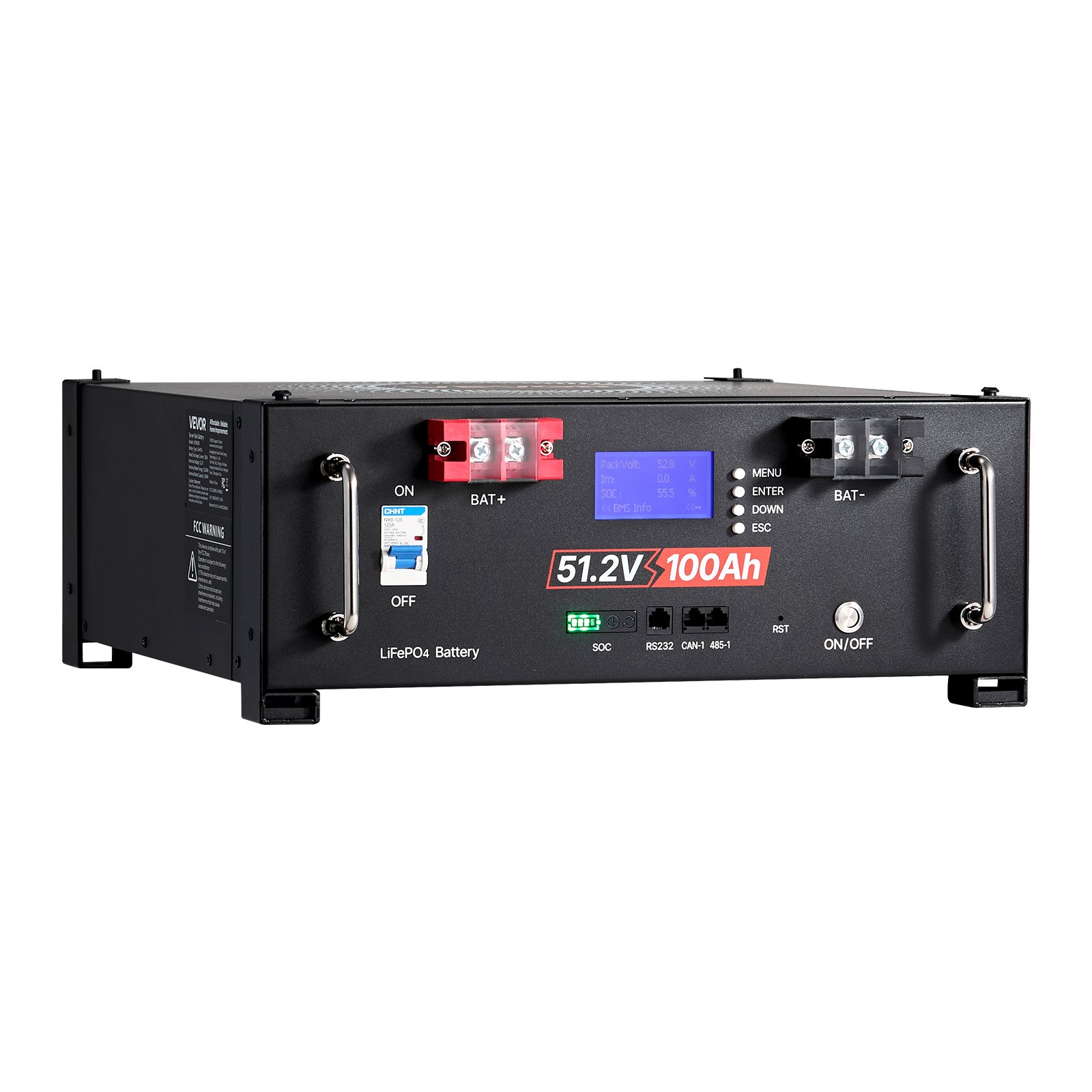 VEVOR 48V 100Ah LiFePO4 Lithium Battery, Built-in 100A BMS, 51.2V Server Rack LiFePO4 Battery with Bluetooth, 5.12kWh Capacity, Max 6000 Cycles, LCD Display, for Off-Grid, Solar System, Backup Power