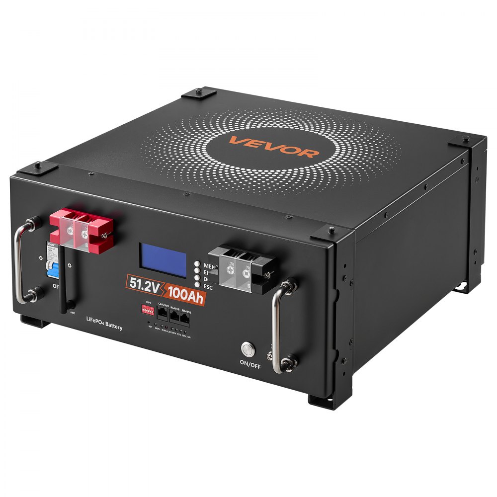 VEVOR 48V 100Ah LiFePO4 Lithium Battery, Built-in 100A BMS, 51.2V Server Rack LiFePO4 Battery with Bluetooth, 5120Wh Capacity, 6000 Cycles, LCD Display, for Solar Energy Storage Home Backup Power