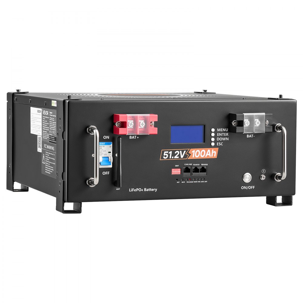 VEVOR 48V 100Ah LiFePO4 Lithium Battery, Built-in 100A BMS, 51.2V Server Rack LiFePO4 Battery with Bluetooth, 5120Wh Capacity, 6000 Cycles, LCD Display, for Solar Energy Storage Home Backup Power