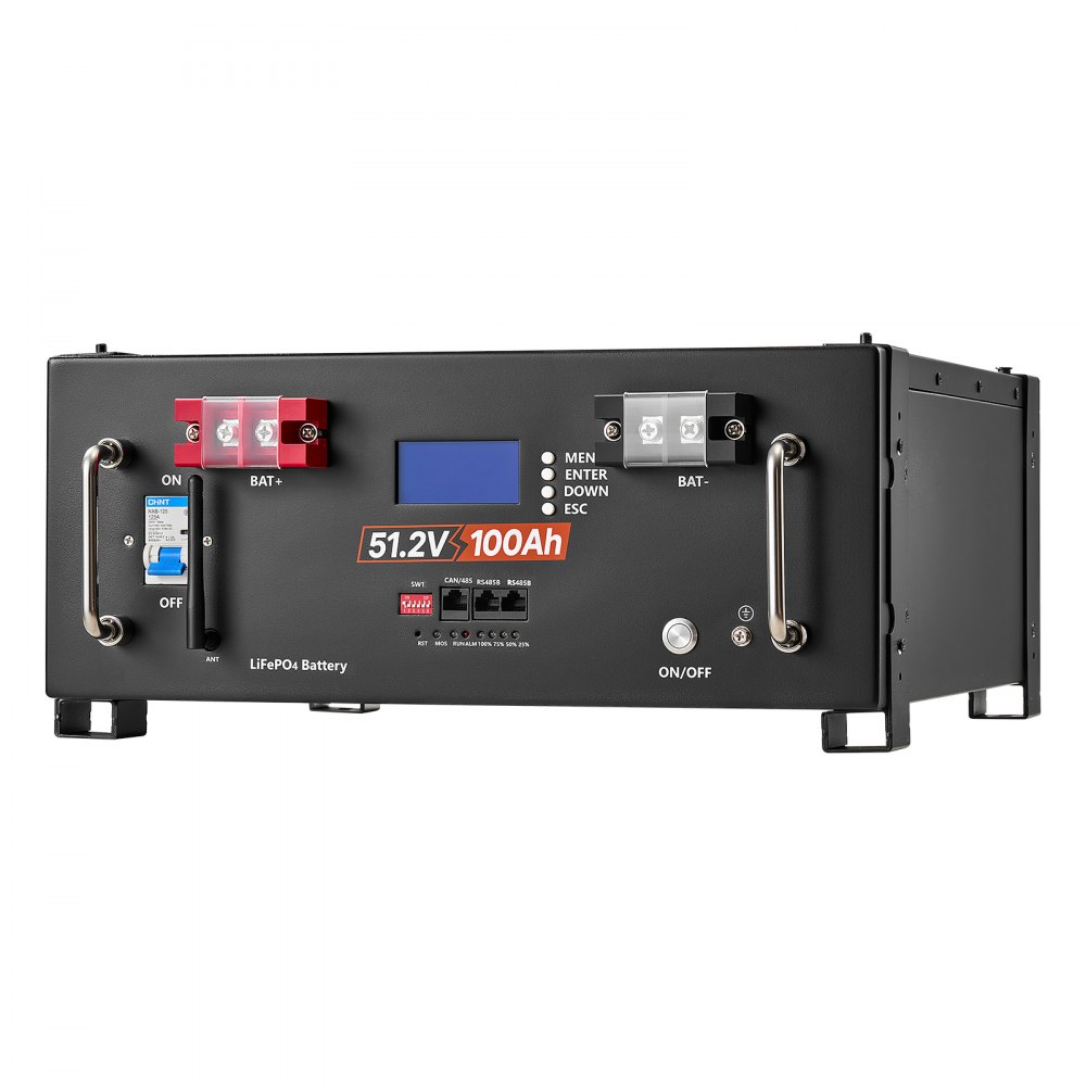 VEVOR 48V 100Ah LiFePO4 Lithium Battery, Built-in 100A BMS, 51.2V Server Rack LiFePO4 Battery with Bluetooth, 5120Wh Capacity, 6000 Cycles, LCD Display, for Solar Energy Storage Home Backup Power
