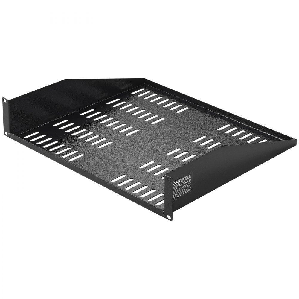 VEVOR 2U Server Rack Shelf 16"/406 mm Depth Vented Rack Mount Shelf with Tray