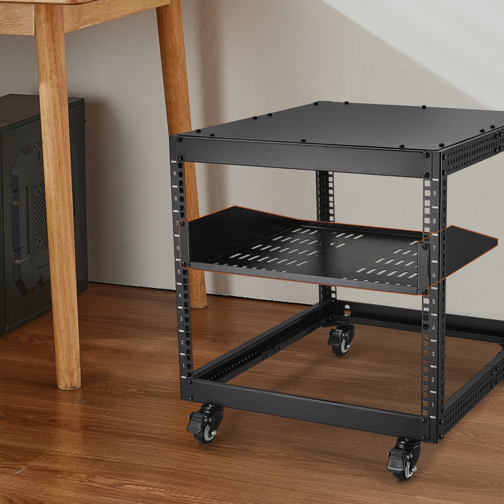 VEVOR 2U Server Rack Shelf, 16"/406mm Depth, 23 kg / 50 lbs Max Load Capacity Vented Cantilever or Wall Mount Rack Mount Shelf with Tray, Good Air Circulation for 482.6 mm/19" Network Cabinet or Equipment Rack