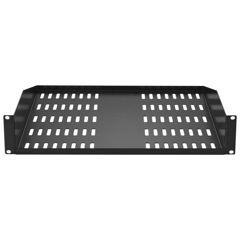 VEVOR 2U Server Rack Shelf, 16"/406mm Depth, 23 kg / 50 lbs Max Load Capacity Vented Cantilever or Wall Mount Rack Mount Shelf with Tray, Good Air Circulation for 482.6 mm/19" Network Cabinet or Equipment Rack