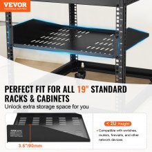 VEVOR 2U Server Rack Shelf 16"/406 mm Depth Vented Rack Mount Shelf with Tray