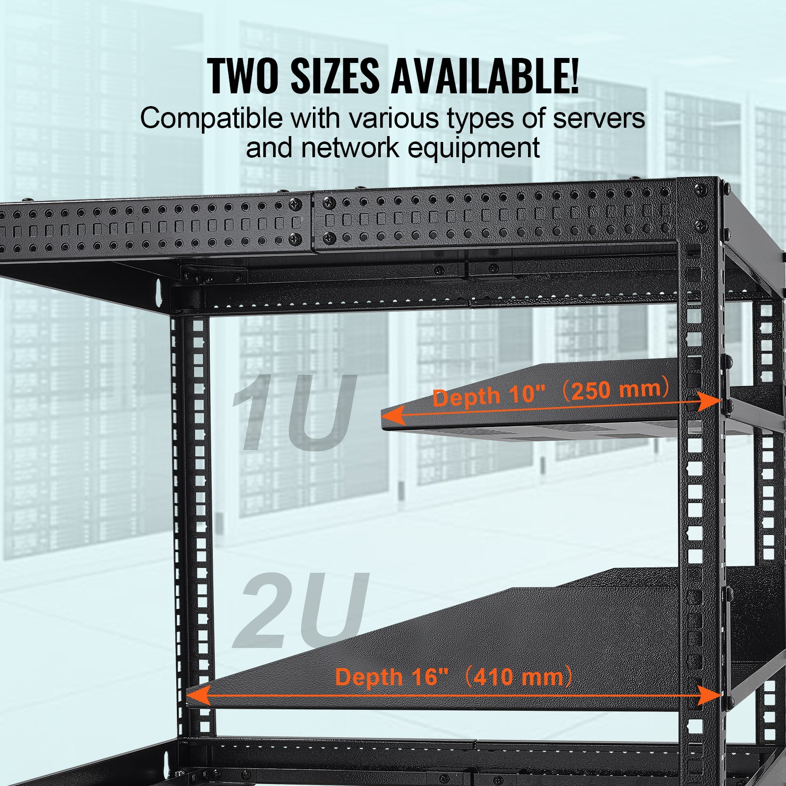 VEVOR 2U Server Rack Shelf, 16"/406mm Depth, 23 kg / 50 lbs Max Load Capacity Vented Cantilever or Wall Mount Rack Mount Shelf with Tray, Good Air Circulation for 482.6 mm/19" Network Cabinet or Equipment Rack