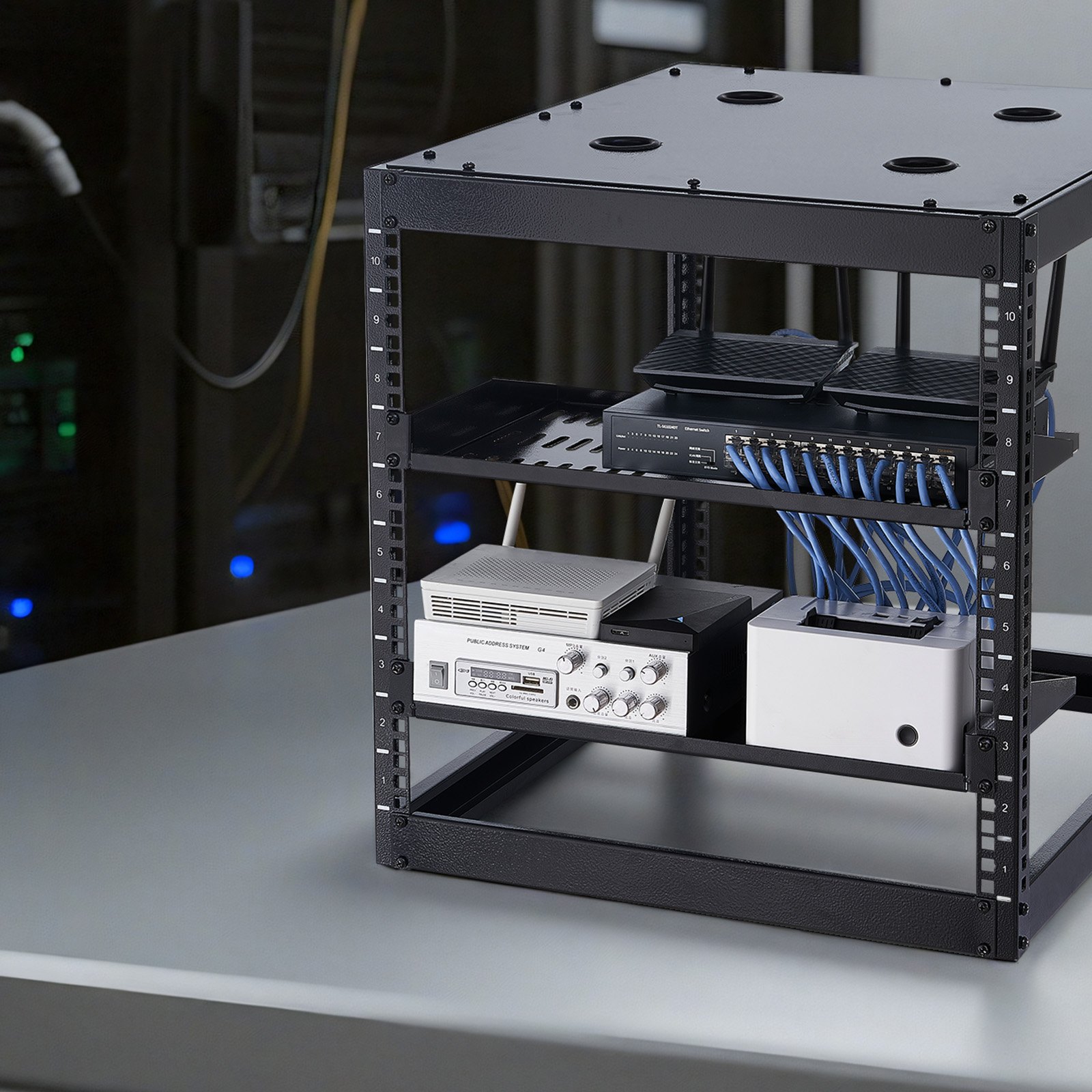 VEVOR 1U Server Rack Shelf, 4 PCS, 22.68 kg Max Load-Bearing Vented Cantilever, Wall Mount or Rack Mount Shelf with Tray, 254 mm Depth, Good Air Circulation for Cabinet Computer Network Equipment