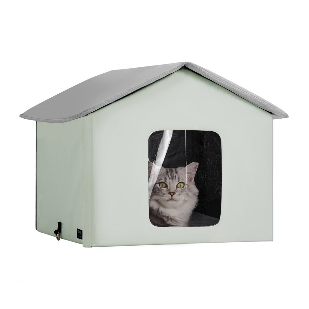 VEVOR Heated Cat House Foldable Kitty Shelter with Heated Pad Green Middle