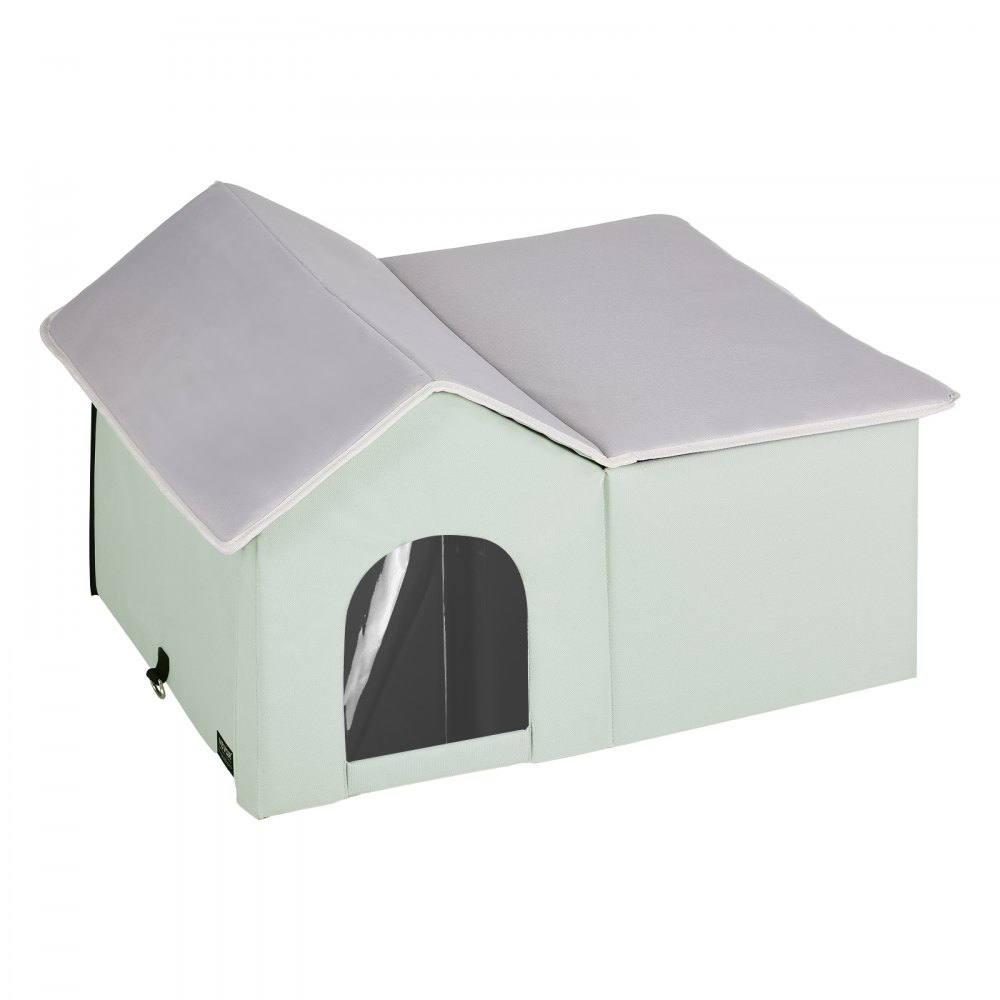 VEVOR Heated Cat House, Outdoor Kitty Shelter with Adjustable Temperature and Timer, 600D Oxford Cloth Foldable Cat Shelter with Heated Pad  for Winter to Stay Warm and Cozy, Green (Large)
