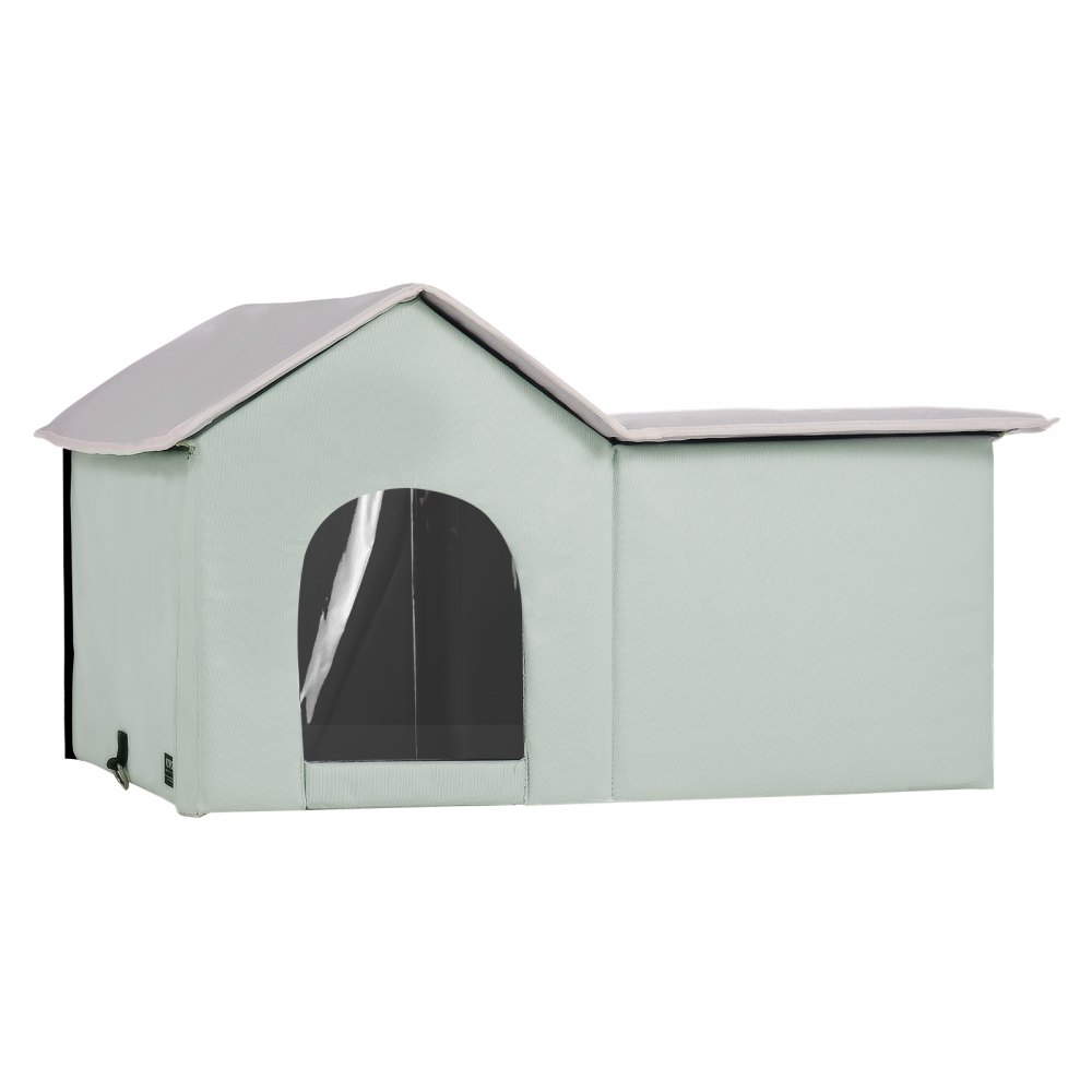 VEVOR Heated Cat House, Outdoor Kitty Shelter with Adjustable Temperature and Timer, 600D Oxford Cloth Foldable Cat Shelter with Heated Pad  for Winter to Stay Warm and Cozy, Green (Large)