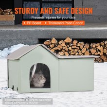 VEVOR Heated Cat House Foldable Kitty Shelter with Heated Pad Green Large