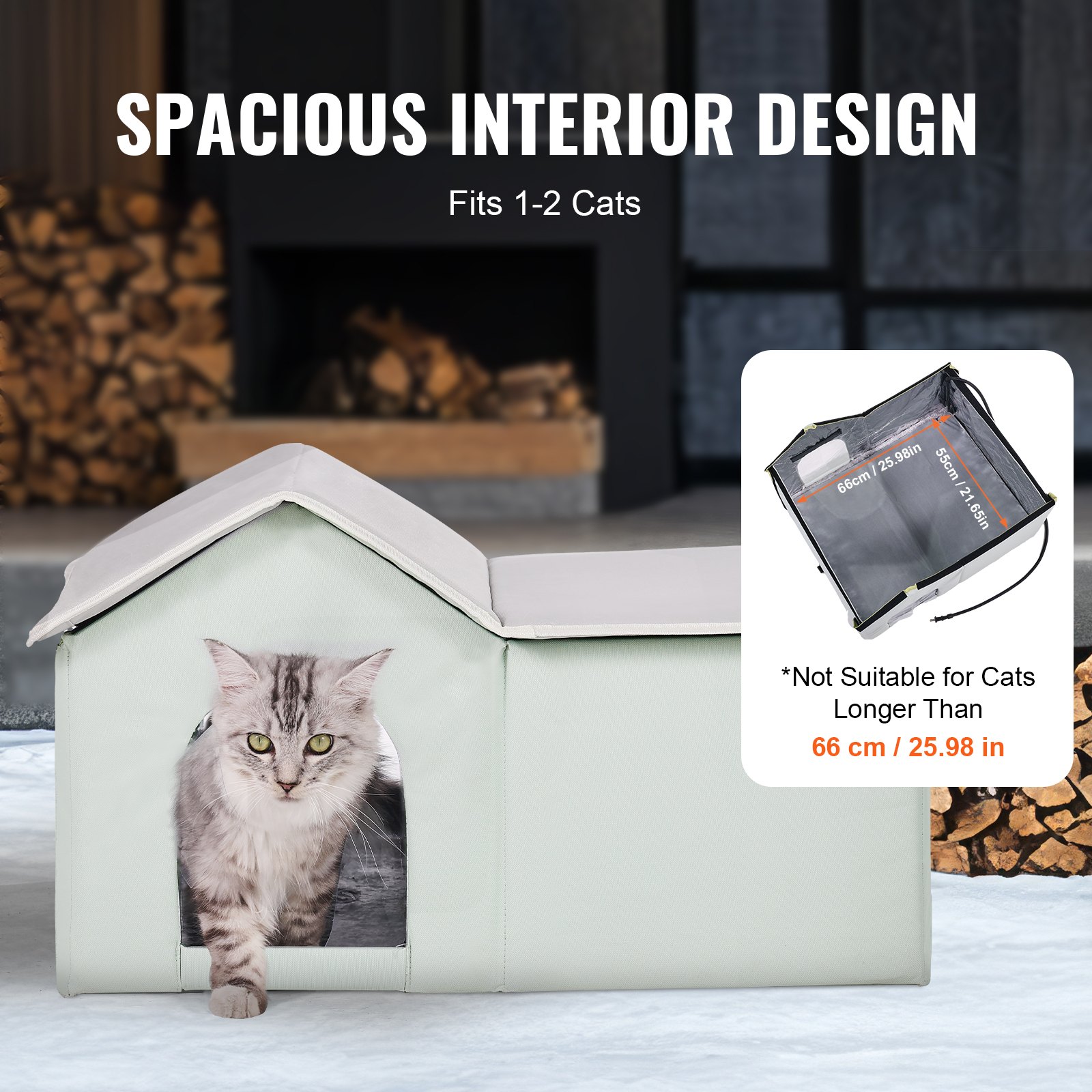 VEVOR Heated Cat House, Outdoor Kitty Shelter with Adjustable Temperature and Timer, 600D Oxford Cloth Foldable Cat Shelter with Heated Pad  for Winter to Stay Warm and Cozy, Green (Large)