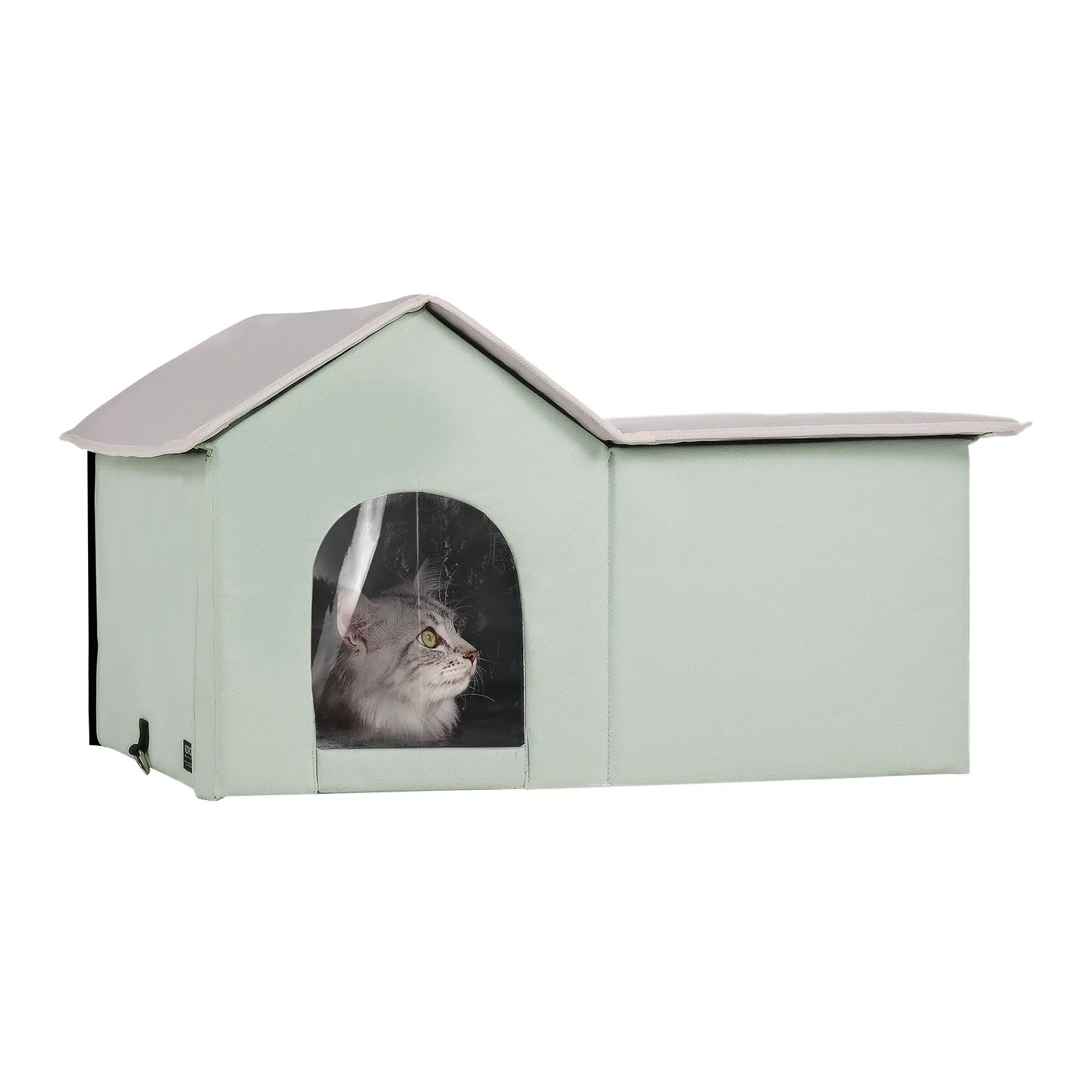 VEVOR Heated Cat House, Outdoor Kitty Shelter with Adjustable Temperature and Timer, 600D Oxford Cloth Foldable Cat Shelter with Heated Pad  for Winter to Stay Warm and Cozy, Green (Large)