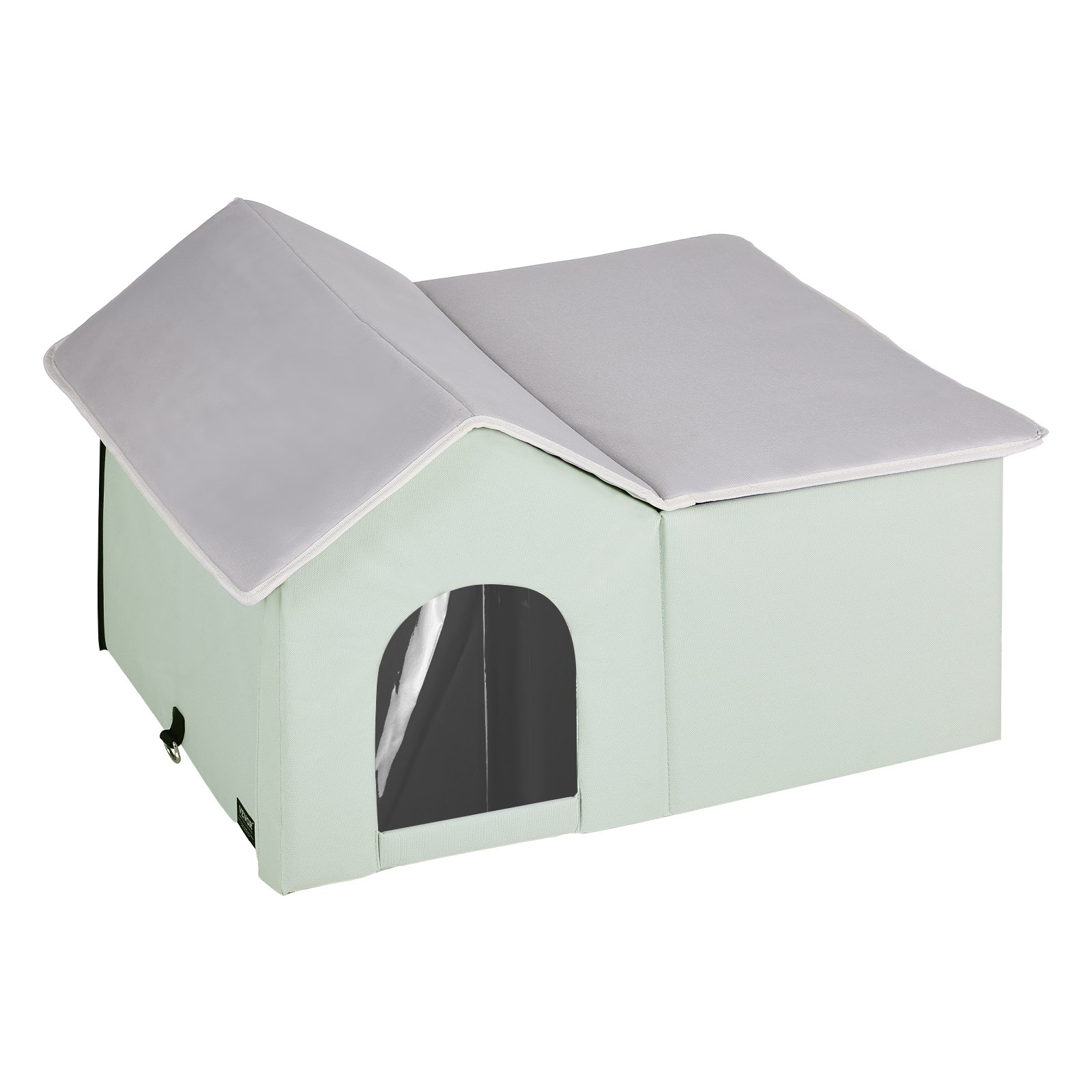 VEVOR Heated Cat House, Outdoor Kitty Shelter with Adjustable Temperature and Timer, 600D Oxford Cloth Foldable Cat Shelter with Heated Pad  for Winter to Stay Warm and Cozy, Green (Large)
