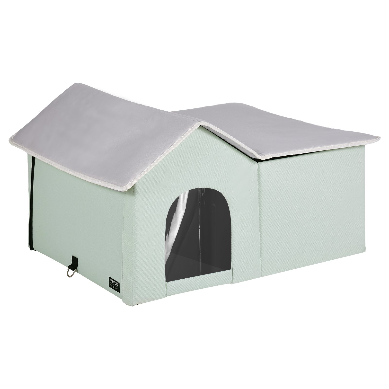VEVOR Heated Cat House, Outdoor Kitty Shelter with Adjustable Temperature and Timer, 600D Oxford Cloth Foldable Cat Shelter with Heated Pad  for Winter to Stay Warm and Cozy, Green (Large)