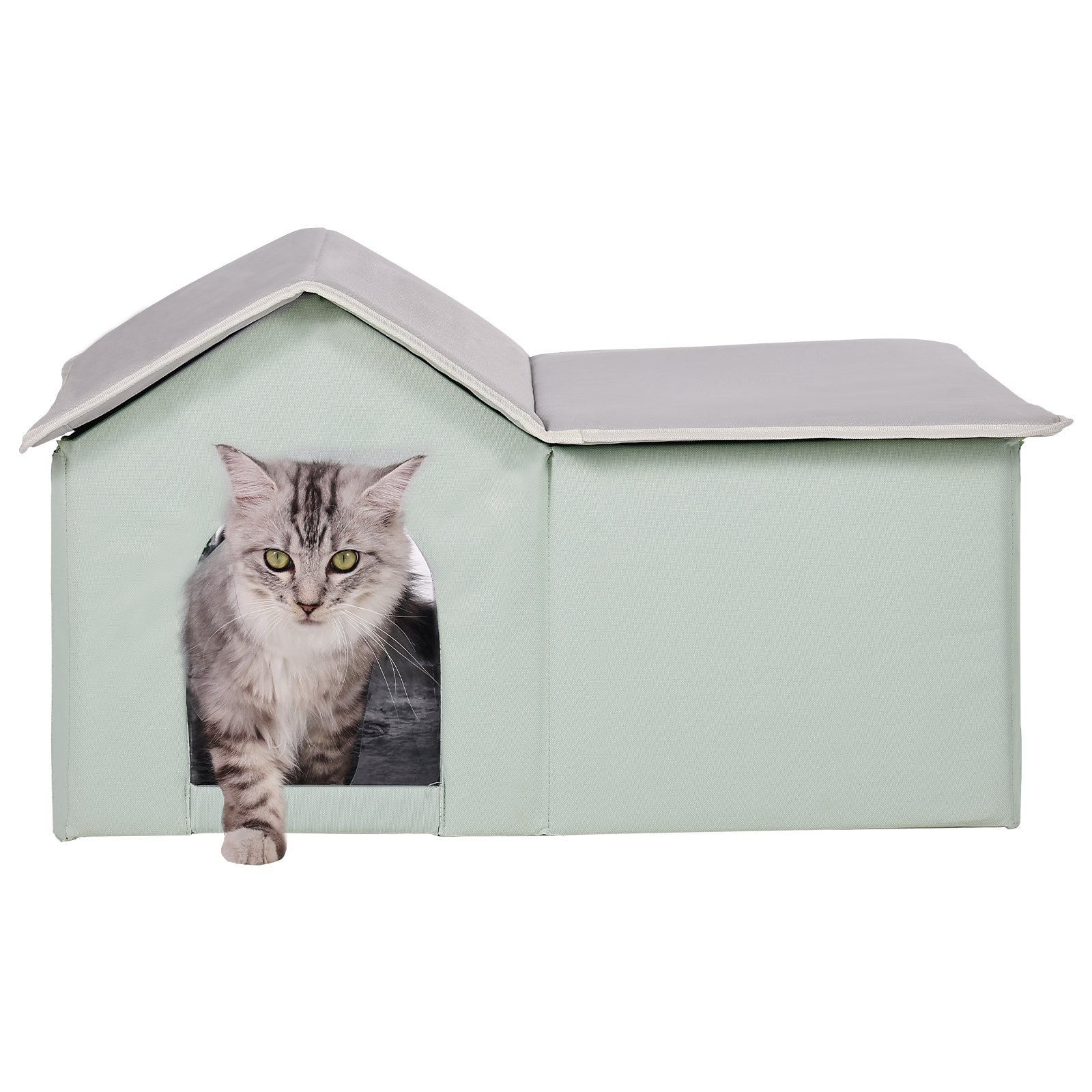 VEVOR Heated Cat House, Outdoor Kitty Shelter with Adjustable Temperature and Timer, 600D Oxford Cloth Foldable Cat Shelter with Heated Pad  for Winter to Stay Warm and Cozy, Green (Large)