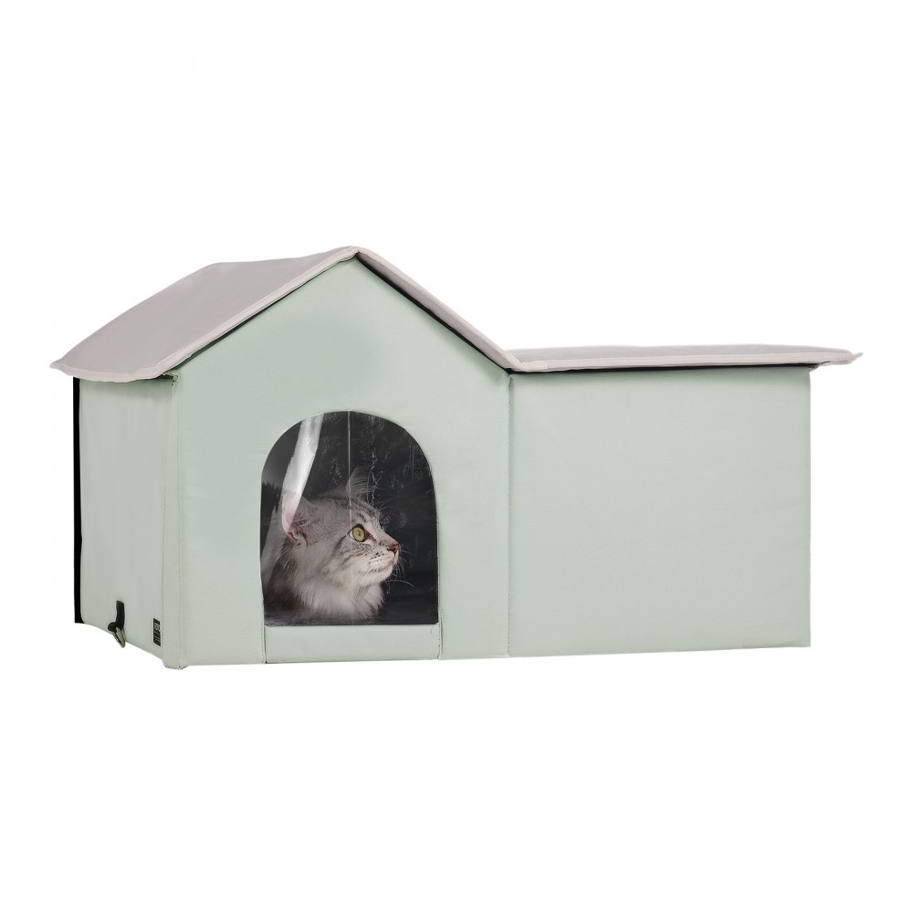 VEVOR Heated Cat House Sammenleggbart Kitty Shelter with Heated Pad Green Large