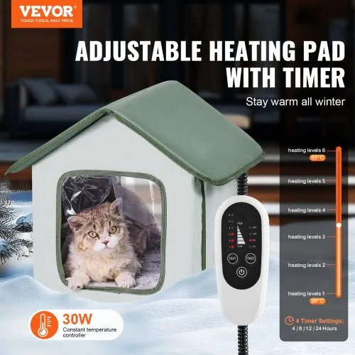 PAIGTEK Elevated Heated Cat House - Weatherproof Outdoor Shelter With Heating Pad For Winter