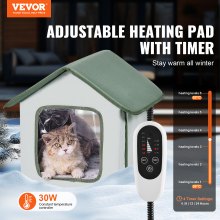 VEVOR Elevated Heated Cat House Outdoor Kitty Shelter with Heated Pad Green (S)