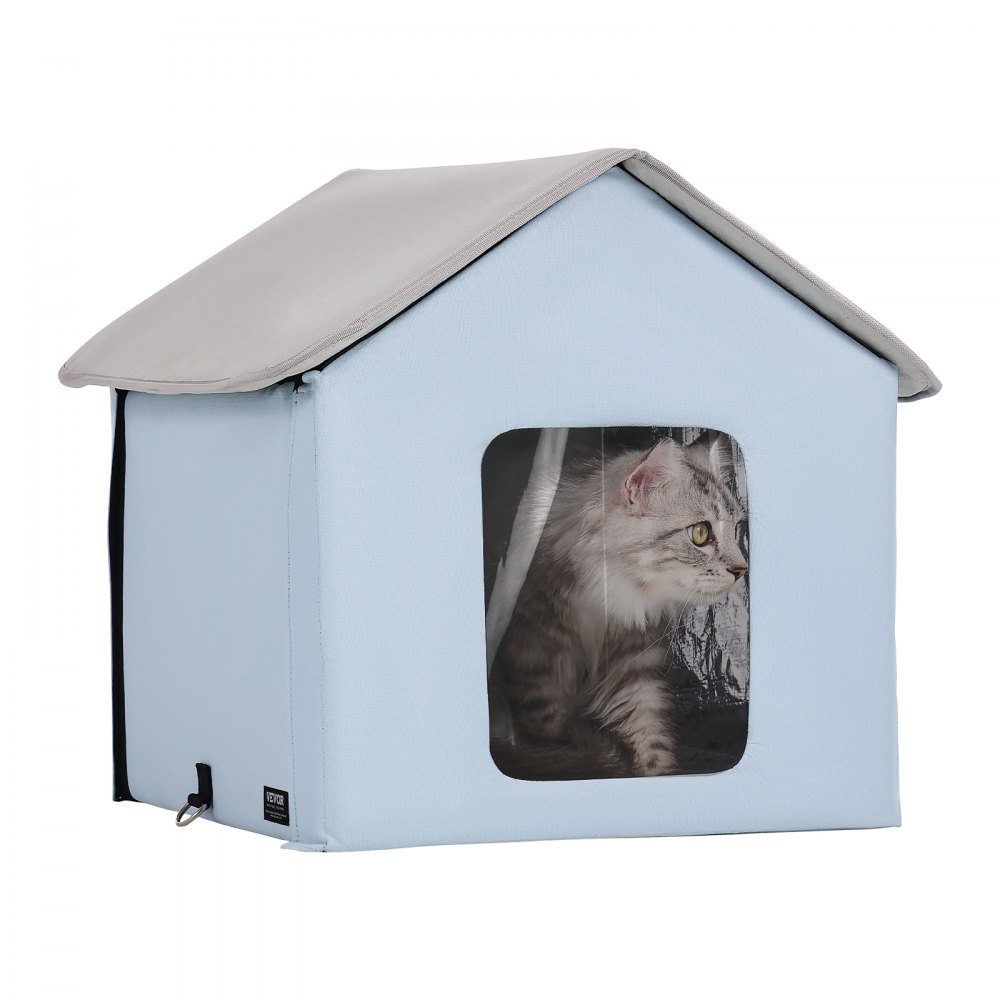 VEVOR Heated Cat House Foldable Kitty Shelter with Heated Pad Blue Small