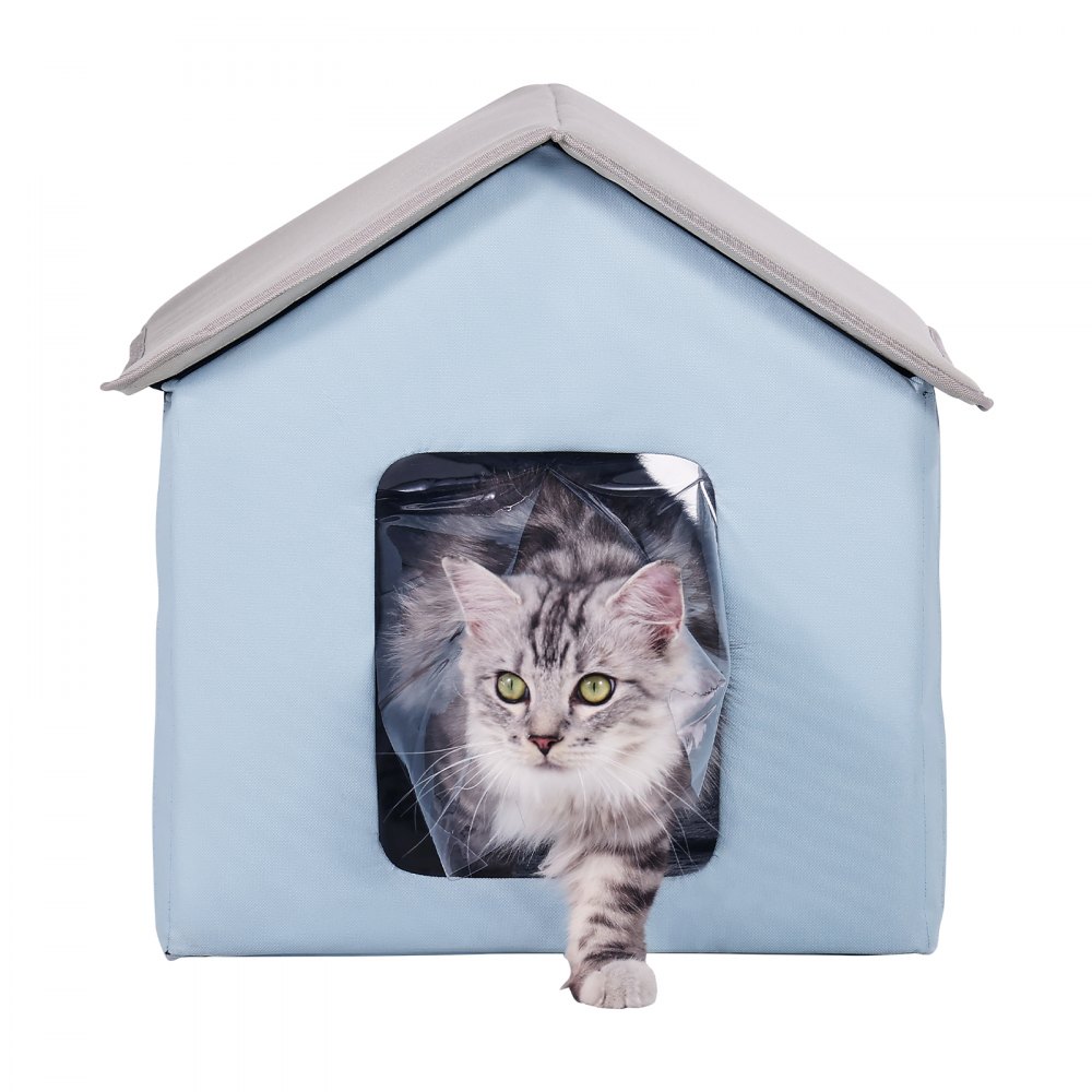 VEVOR Heated Cat House, Outdoor Kitty Shelter with Timer, 600D Oxford Cloth Foldable Cat Shelter with Heated Pad  for Winter to Stay Warm and Cozy, Blue (Small)