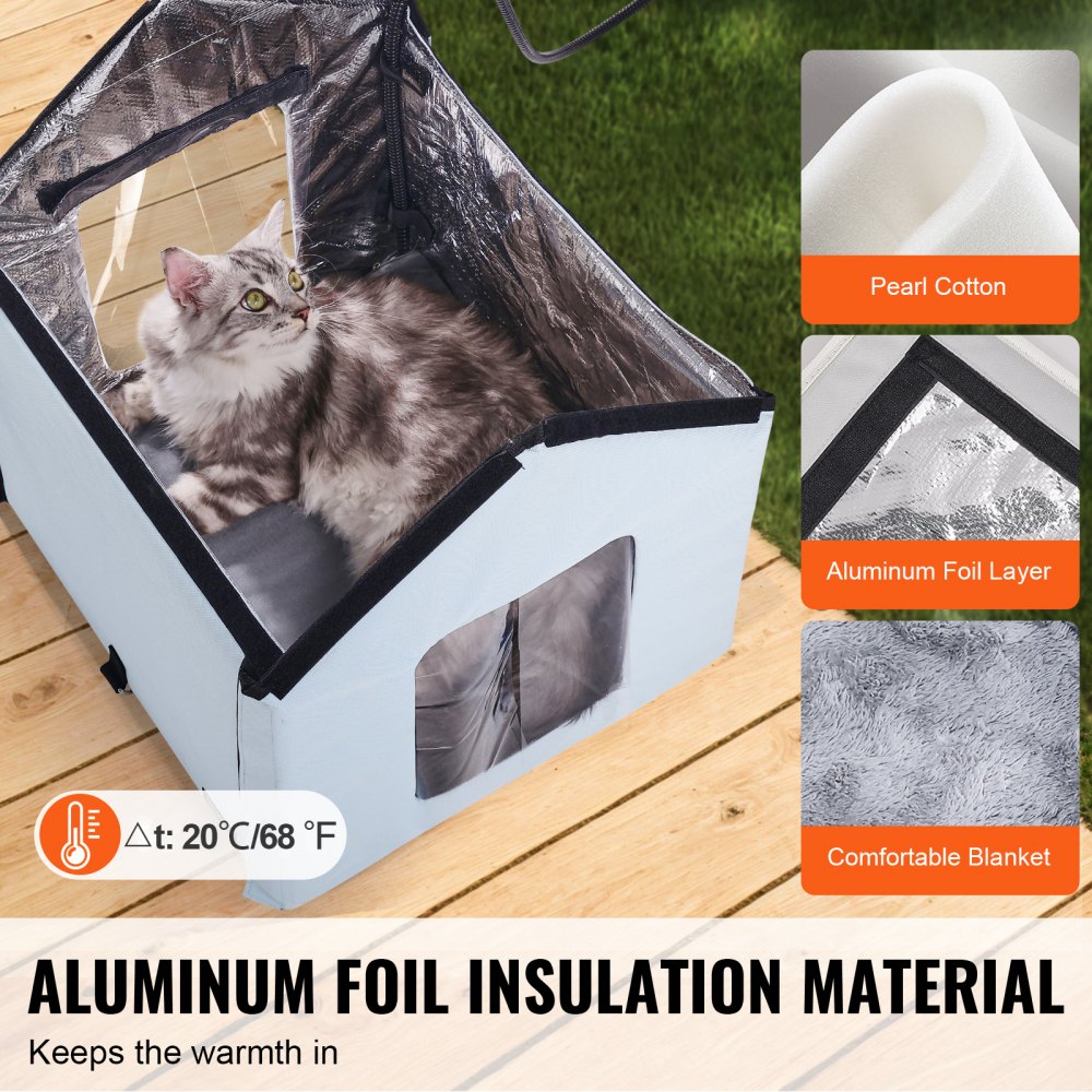 VEVOR Heated Cat House, Outdoor Kitty Shelter with Timer, 600D Oxford Cloth Foldable Cat Shelter with Heated Pad  for Winter to Stay Warm and Cozy, Blue (Small)