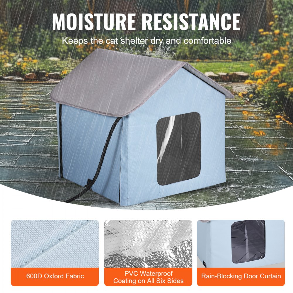 VEVOR Heated Cat House, Outdoor Kitty Shelter with Timer, 600D Oxford Cloth Foldable Cat Shelter with Heated Pad  for Winter to Stay Warm and Cozy, Blue (Small)