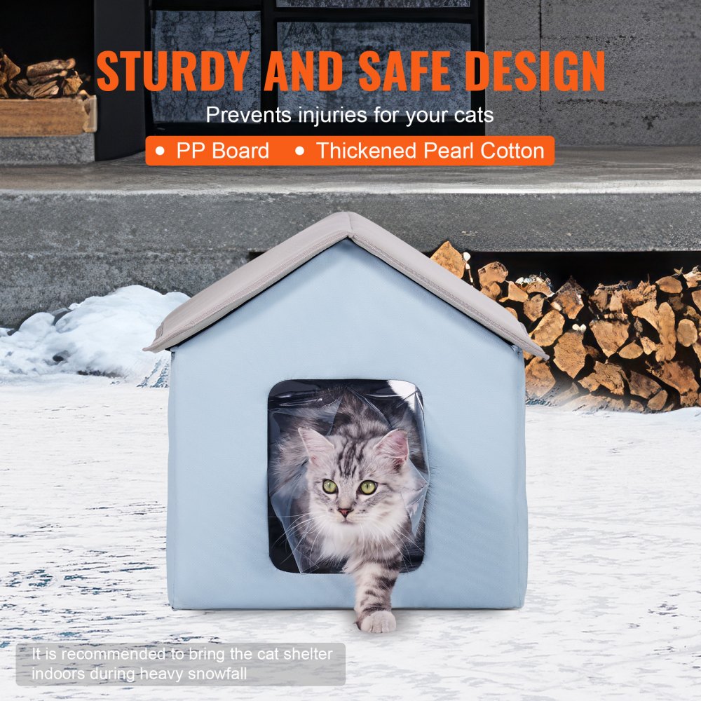 VEVOR Heated Cat House, Outdoor Kitty Shelter with Timer, 600D Oxford Cloth Foldable Cat Shelter with Heated Pad  for Winter to Stay Warm and Cozy, Blue (Small)