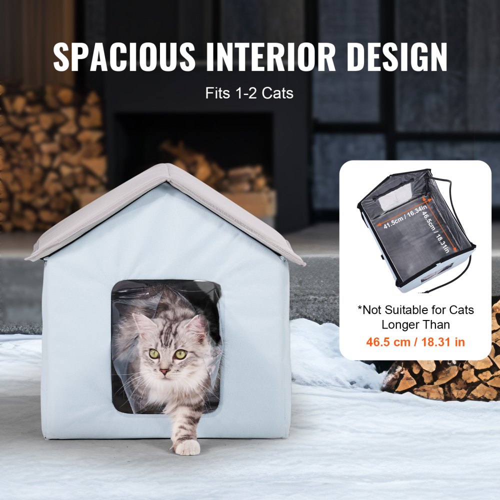 VEVOR Heated Cat House, Outdoor Kitty Shelter with Timer, 600D Oxford Cloth Foldable Cat Shelter with Heated Pad  for Winter to Stay Warm and Cozy, Blue (Small)