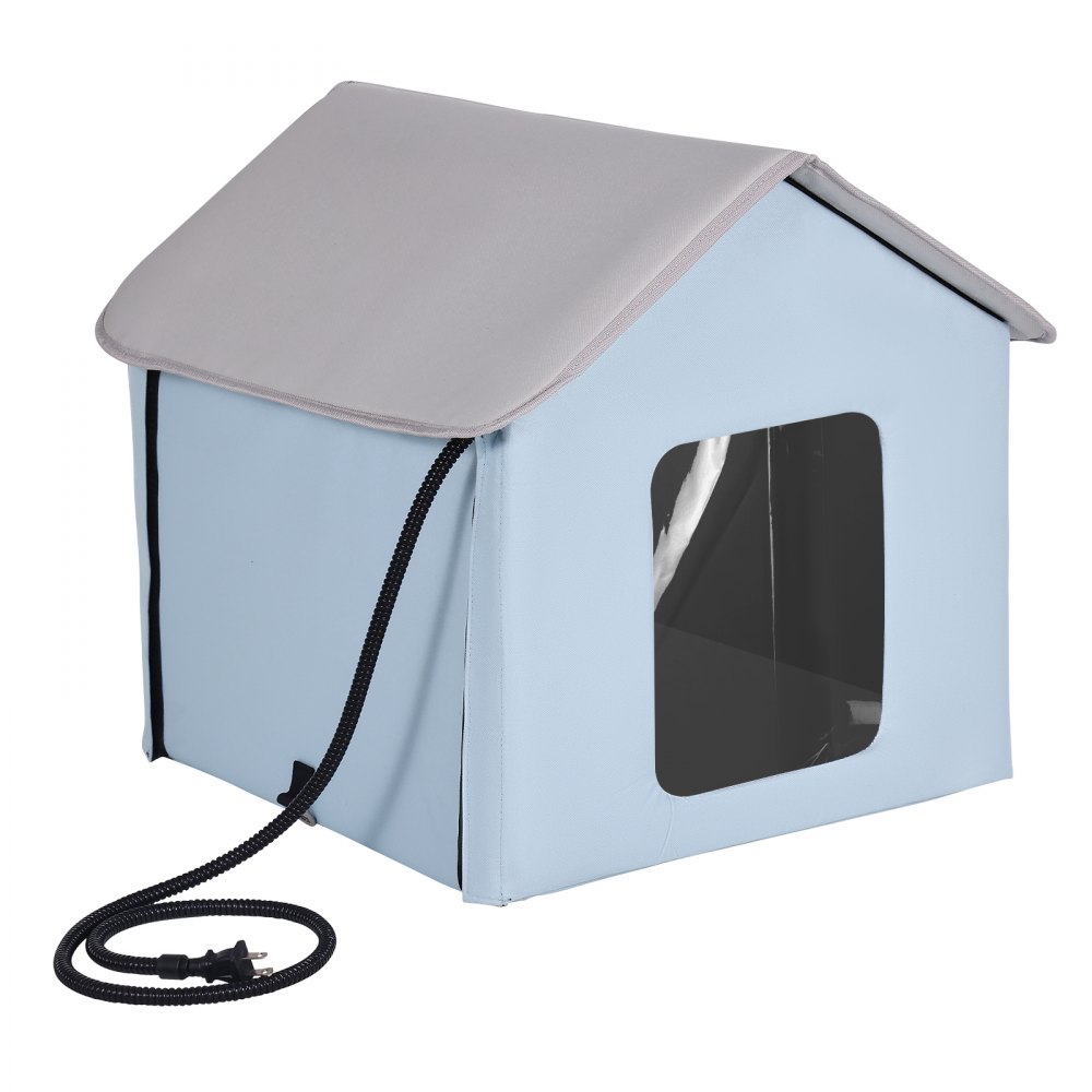 VEVOR Heated Cat House, Outdoor Kitty Shelter with Timer, 600D Oxford Cloth Foldable Cat Shelter with Heated Pad  for Winter to Stay Warm and Cozy, Blue (Small)