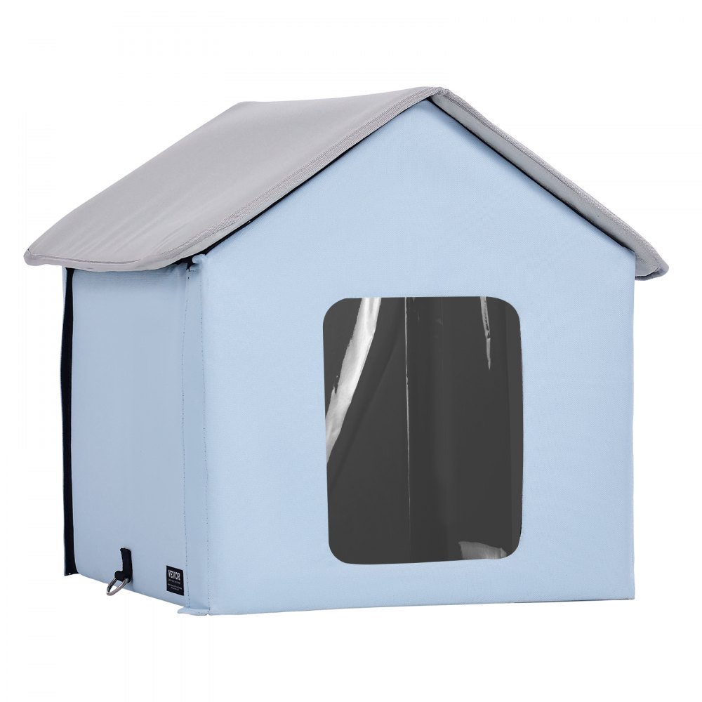 VEVOR Heated Cat House, Outdoor Kitty Shelter with Timer, 600D Oxford Cloth Foldable Cat Shelter with Heated Pad  for Winter to Stay Warm and Cozy, Blue (Small)