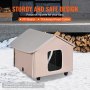 VEVOR Elevated Heated Cat House, Outdoor Kitty Shelter with Timer, 600D Oxford Cloth Foldable Cat Shelter with Heated Pad for Winter to Stay Warm and Cozy, Brown (Middle)