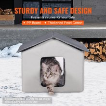 VEVOR Heated Cat House Foldable Kitty Shelter with Heated Pad Gray Middle