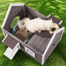 VEVOR Outdoor Cat House Puinen luonnonvaraisten kissojen turvakoti kattoluukkuilla ja ikkunoilla