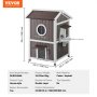 Casa para gatos de exterior VEVOR de 2 pisos de madera con techo y puertas abatibles