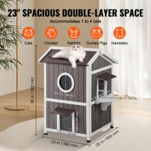 VEVOR Outdoor Cat House Abrigo para gatos selvagens de madeira de 2 andares com teto e abas de porta