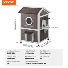 VEVOR Outdoor Cat House 2-kerroksinen puinen luonnonvaraisten kissojen tarha katto- ja oviläpäillä